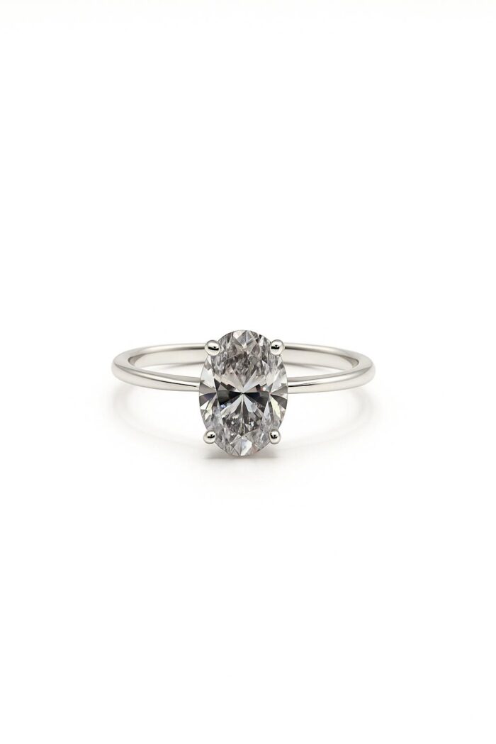 White Cubic Zirconia Solitaire Ring – Oval Cut Stone in Classic Prong Setting - Image 1
