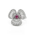 Pink Cubic Zirconia Cocktail Ring – Floral Design with Baguette Accents