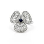 Midnight Sapphire Cubic Zirconia Cocktail Ring – Floral Bloom Design