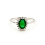 Emerald Radiance Halo Ring – Oval Green Cubic Zirconia Engagement Ring