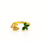 Golden Bloom Anti-Tarnish Stainless Steel Ring with Green Cubic Zirconia