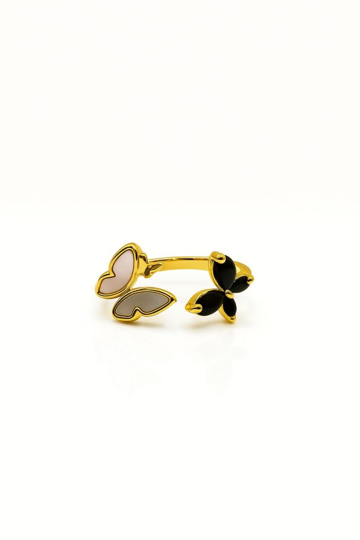 Midnight Bloom Anti-Tarnish Stainless Steel Ring with Black Cubic Zirconia - Image 1