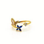 Blue Bloom Butterfly Anti-Tarnish Stainless Steel Ring with Cubic Zirconia