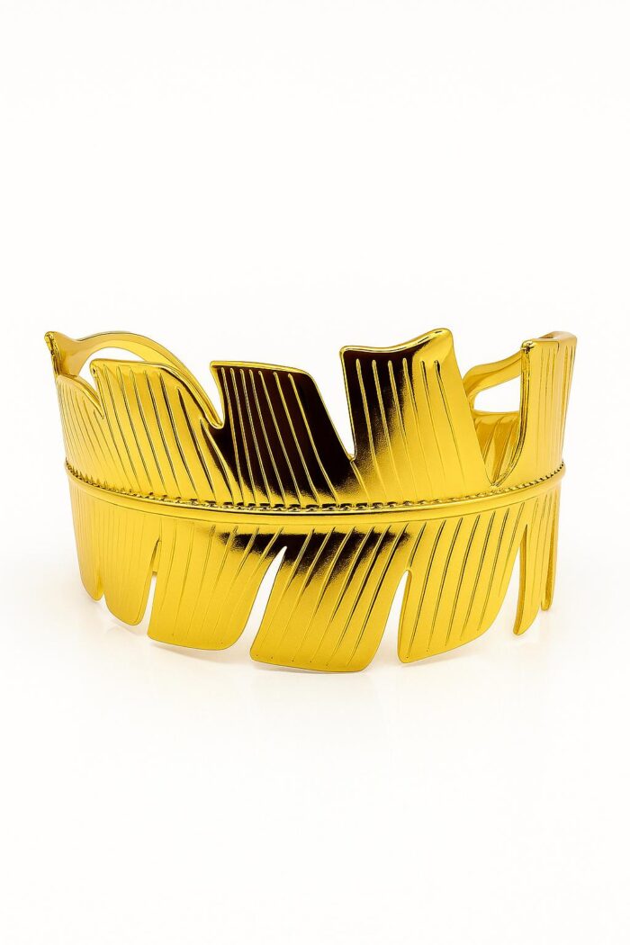 Golden Feather Gleam – Anti-Tarnish Stainless Steel Handcuff - Image 1