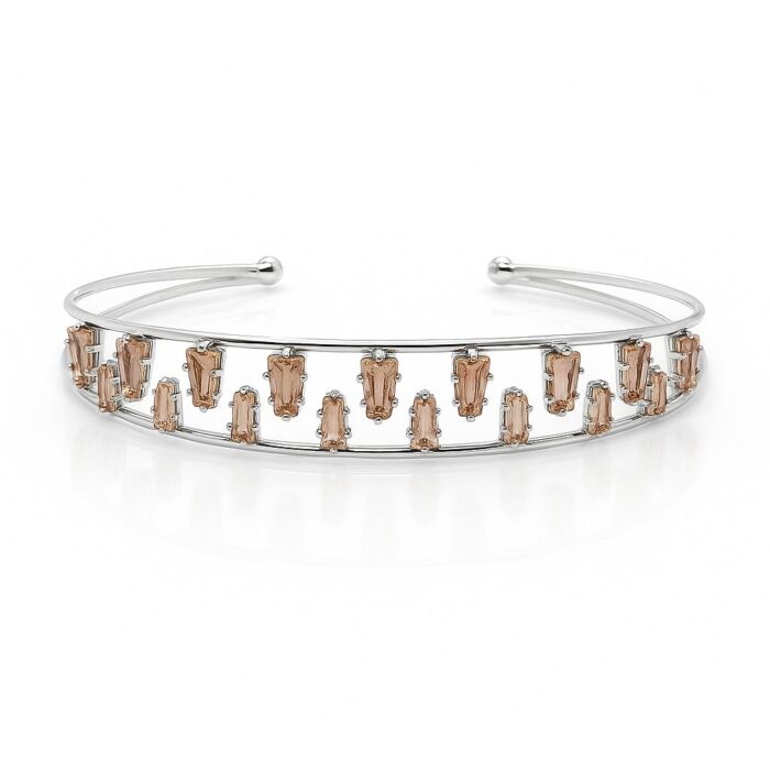 Rose Glint Stainless steel – Baguette Zirconia Handcuff - Image 1