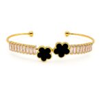 Golden Bloom – Twin Floral Stainless Steel Tennis Handcuff