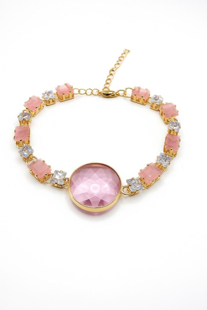 Blush Orbit Pink Round & Square Cut Cubic Zirconia Bracelet - Image 1