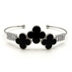 Stainless Steel Clover Charm Tennis Handcuff
