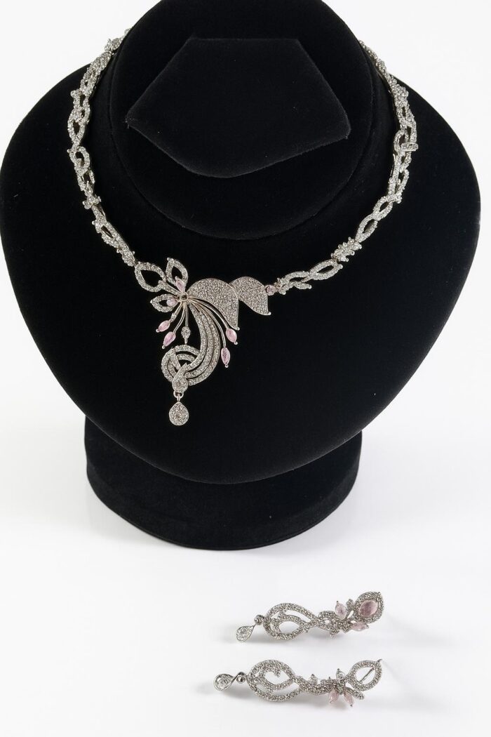 Floral Whisper Rose Cubic Zirconia Set with Earrings - Image 1