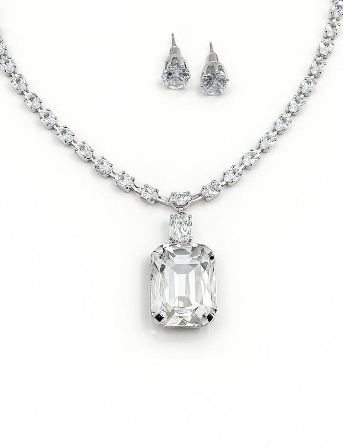 Emerald Grace – Square Tennis Set with Earrings - Image 1