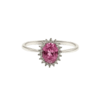 Rose Bloom Halo Ring – Pink Cubic Zirconia Engagement Ring