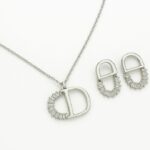 Silver Cubic Zirconia Alphabet Necklace and Stud Earrings