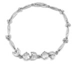 Silver Cubic Zarconia Connecting Leaf with Stone Braclet