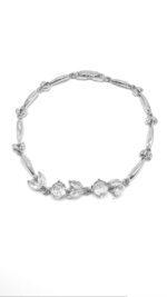 Silver Cubic Zarconia Connecting Leaf with Stone Braclet