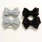 Silver and Black Glittery Bow Clip-Set of 2