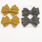 Gold and Grey Glittery Bow Clip-Set of 2