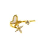 Golden Butterfly  Anti-Tarnish Stainless Steel Ring with Cubic Zirconia Accents