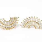 Golden Radiance – Marquise & Baguette Cubic Zirconia Fan Stud Earrings