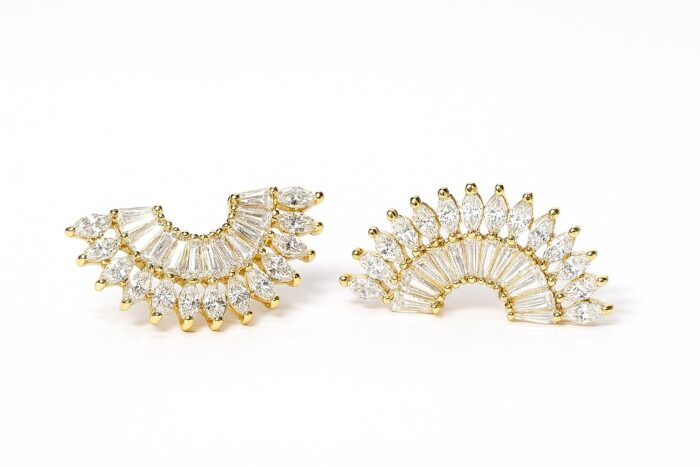 Golden Radiance – Marquise & Baguette Cubic Zirconia Fan Stud Earrings - Image 1