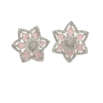 Blossom Radiance – Pink Petal Stone Floral Stud Earrings with Marquise Cubic Zirconia