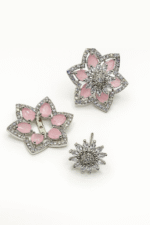 Blossom Radiance – Pink Petal Stone Floral Stud Earrings with Marquise Cubic Zirconia - Image 2