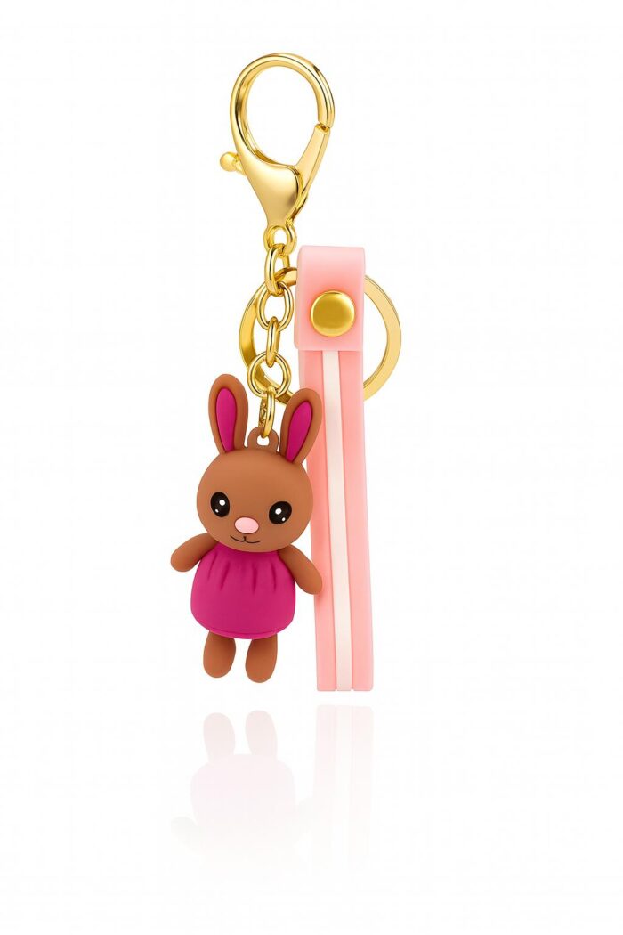 Blush Bunny – Pink Dress Rabbit Keychain - Image 1