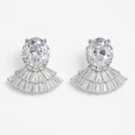 Crystal Ruffle – Silver Cubic Zirconia Fan Stud Earrings