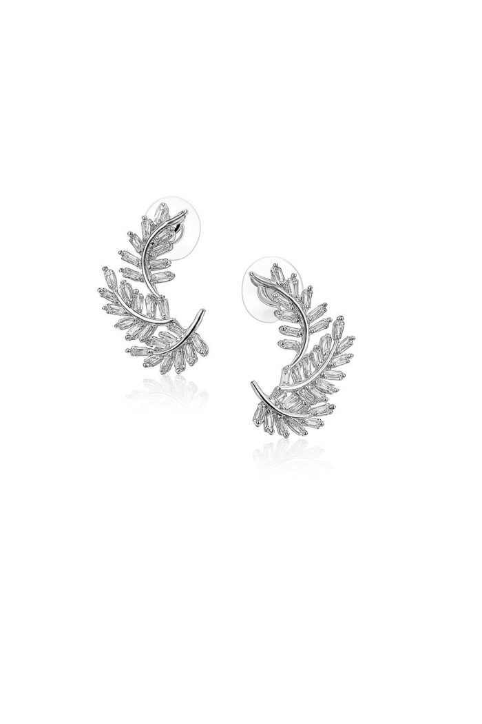 Frost Fern – Baguette Cubic Zirconia Petals Stud Earrings - Image 1