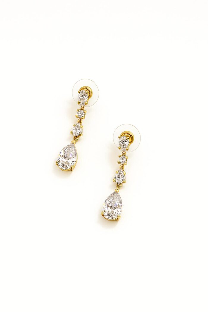 Golden Teardrop – Cubic Zirconia Drop Earrings - Image 1