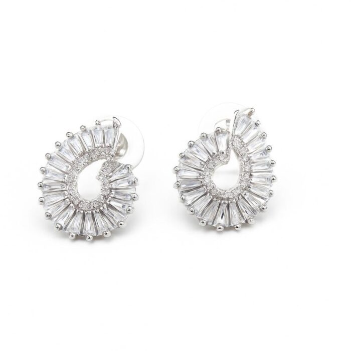 Radiant Spiral – Baguette-Cut Cubic Zirconia Stud Earrings - Image 1