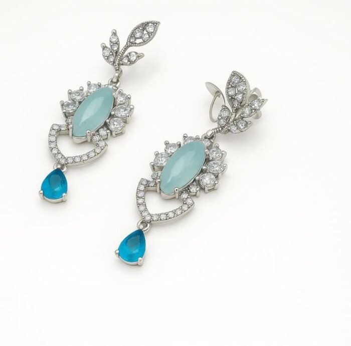 Aqua Bloom – Marquise & Pear-Cut Chalcedony and Cubic Zirconia Drop Earrings - Image 1