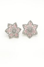 Blossom Radiance – Pink Petal Stone Floral Stud Earrings with Marquise Cubic Zirconia