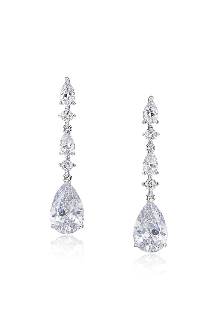 Crystal Clear– Pear Cut Cubic Zirconia Drop Earrings (Silver) - Image 1
