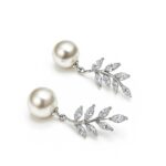 Lustrous Pearl & Marquise Petals Cubic Zirconia Drop Earrings