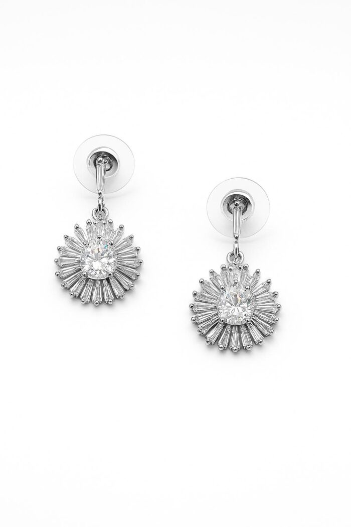 Radiant Bloom Baguette & Round Cubic Zirconia Drop Earrings - Image 1