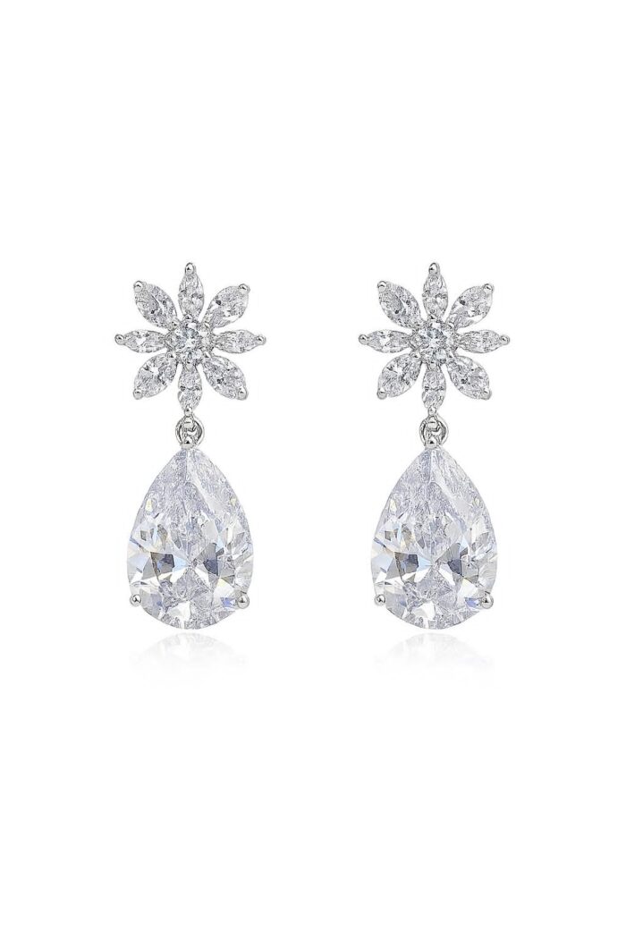 Luxe Petal Glow – Cubic Zirconia Drop Earrings - Image 1