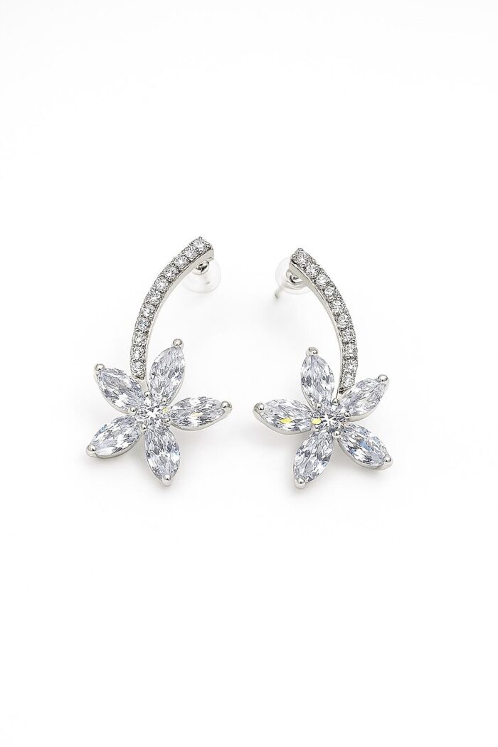 Floral Bloom Marquise Cubic Zirconia Stud Earrings - Image 1