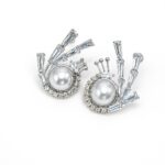Radiant Pearl & Baguette Cubic Zirconia Stud Earrings