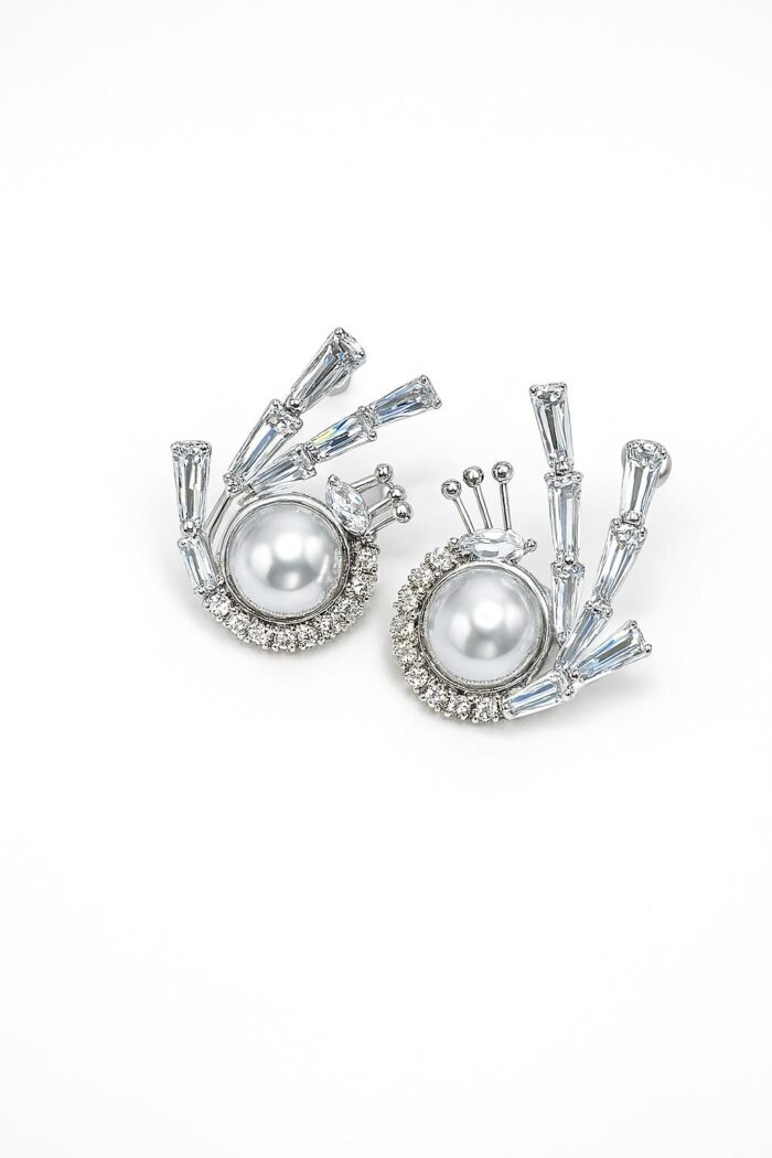 Radiant Pearl & Baguette Cubic Zirconia Stud Earrings - Image 1