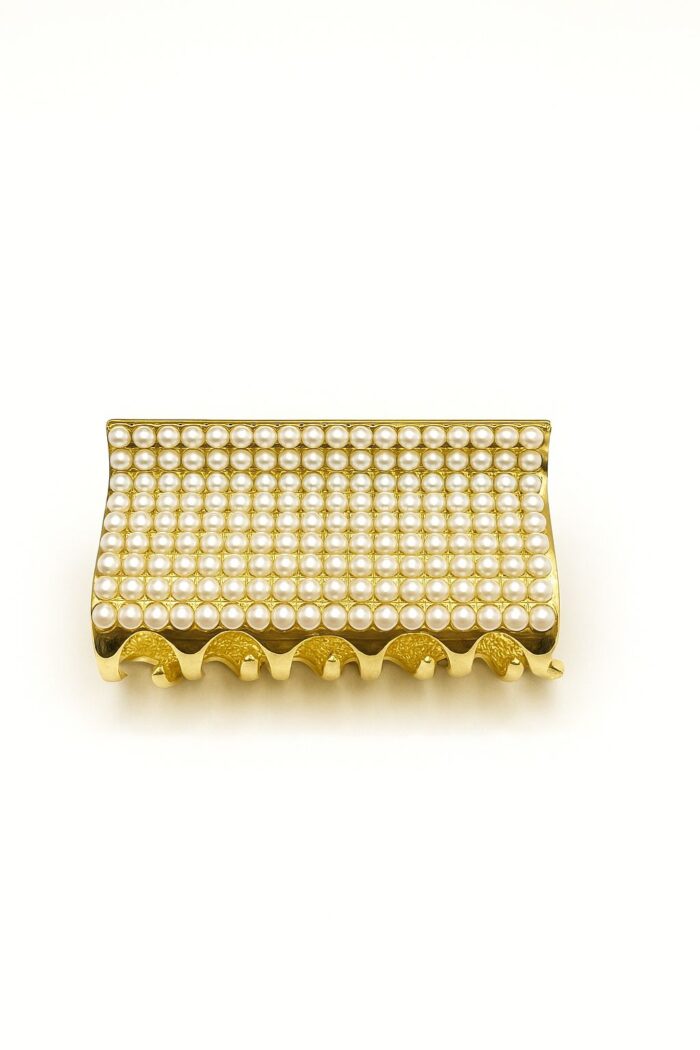 Pearl-Studded Gold Metal Claw Clip - Image 1