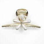 Floral Pearl Petal Gold Claw Clip – Spring Grip type