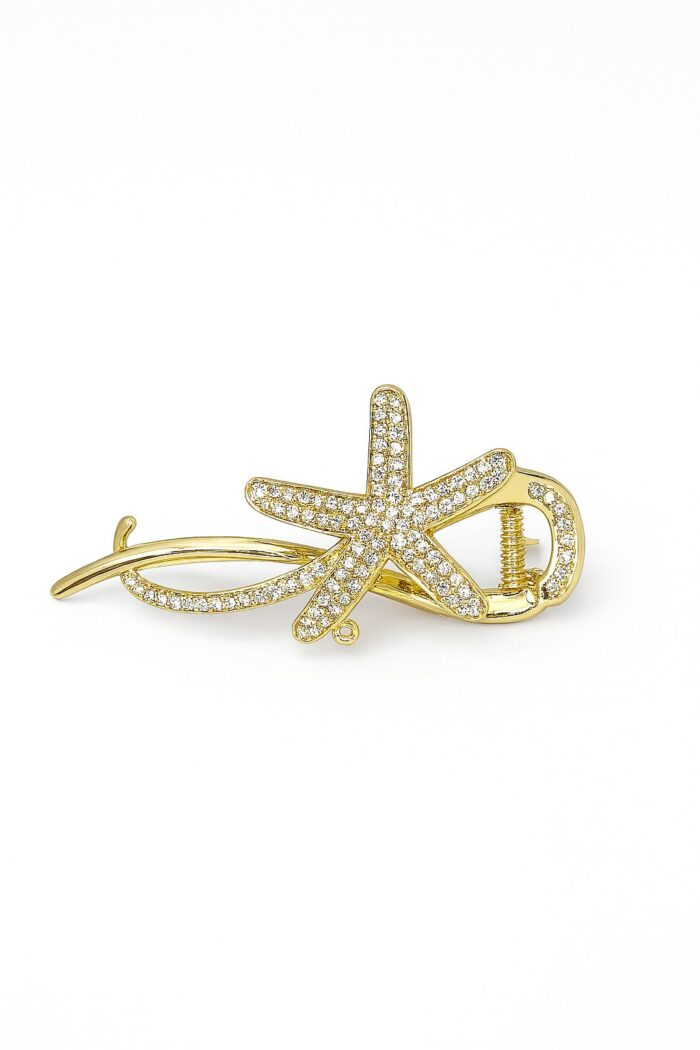 Starlight Crystal Gold Cubic Zarconia Claw Clip – Spring Grip Type - Image 1
