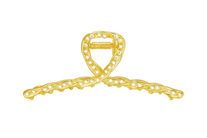 Pearl Woven Charm Hair Claw Clip – Heart Loop Spring Claw Type - Image 1