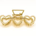 Pearl Hearts Hair Claw Clip – Triple Heart Design Spring Claw Type