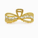 Crystal Bow Hair Claw Clip – Leaf-Cut Stone Spring Claw Type