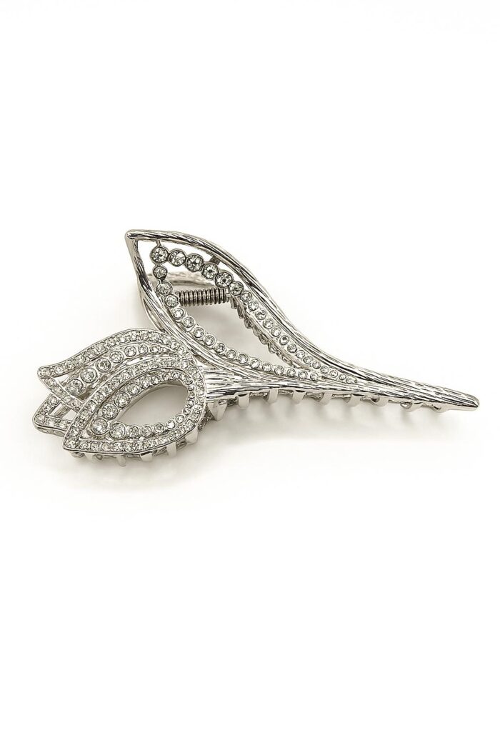 Crystal Bloom Leaf Hair Claw Clip – Rhinestone Embellished Spring Claw Type - Image 1