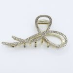Twilight Grace Ribbon Hair Claw Clip – Gold Rhinestone Bow Claw Clip