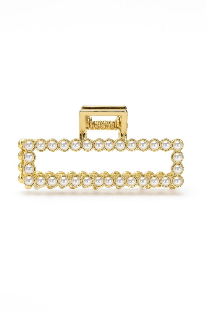 Classic Pearl Band Hair Claw Clip – Rectangular Pearl Frame Claw Clip - Image 1