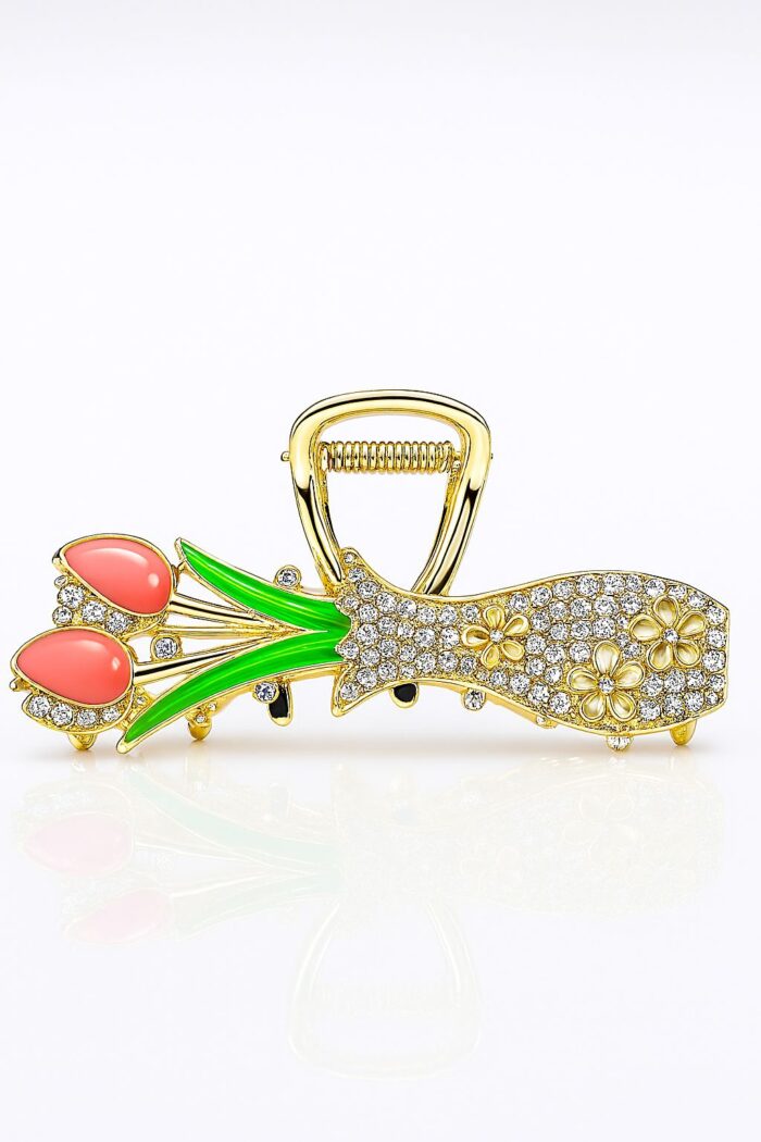 Blossom Embrace – Tulip Bouquet Claw Clip with Crystal & Enamel Detailing - Image 1