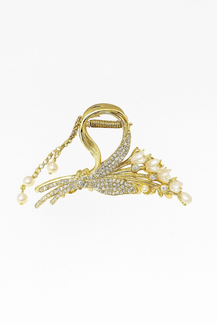 Lily Whisper – Pearl & Crystal Floral Claw Clip with Dangling Accent - Image 1